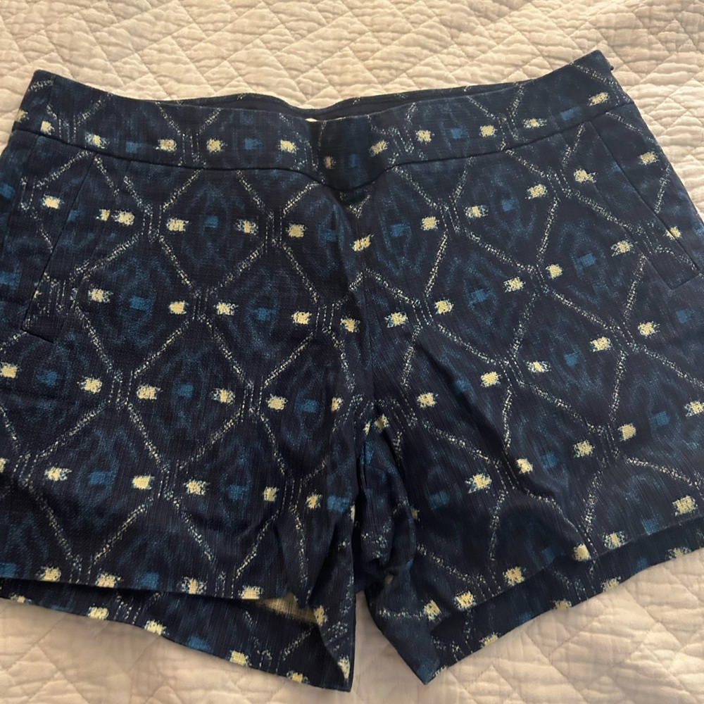 J. Crew Blue and White Geometric Bermudas